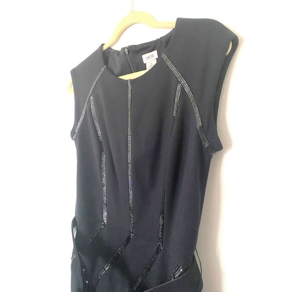 Cache Black Sheath Dress with Beaded Detail Cap Sleeves Formal LBD Sz 6 - Picture 5 of 9